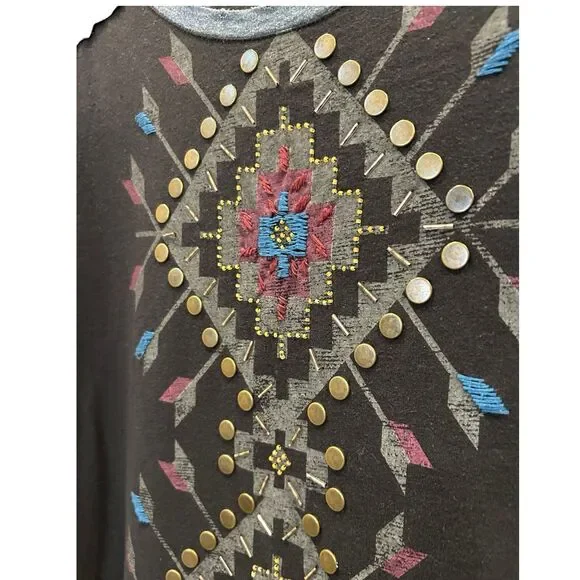 Double D Ranch Arrow Embellished LS Henley Top Short Sz S - Picture 2 of 7